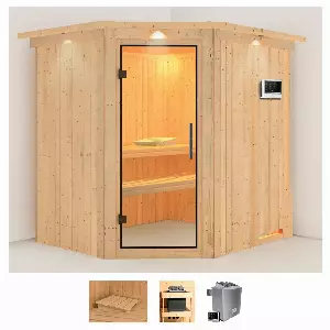 Karibu Sauna »Stine«, (Set), 4,5-kW-Ofen mit externer Steuerung