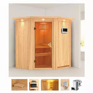 Karibu Sauna »Tomke«, BxTxH: 184 x 165 x 202 cm, 68 mm, (Set) 3,6-kW-Bio-Plug & Play Ofen mit externer Steuerung