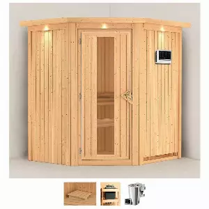 Karibu Sauna »Tomke«, BxTxH: 184 x 165 x 202 cm, 68 mm, (Set) 3,6-kW-Bio-Plug & Play Ofen mit externer Steuerung