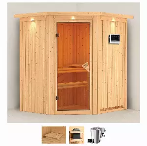 Karibu Sauna »Tomke«, (Set), 3,6-kW-Bio-Plug & Play Ofen mit externer Steuerung