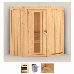 Karibu Sauna »Tomma«, BxTxH: 170 x 151 x 198 cm, 68 mm, (Set) 4,5-kW-Ofen mit integrierter Steuerung