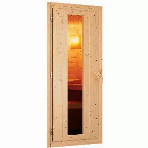 Karibu Sauna-Tür Holz natur wärmegedämmt 68 mm, mit Isolierglaseinsatz klar 65,5 x 175 cm