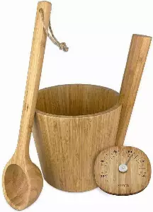 rento Sauna-Aufgussset »Bambus« (mit 5 l Kübel, 3-tlg., Kelle mit Hängeschlaufe) und Thermometer aus Bambus