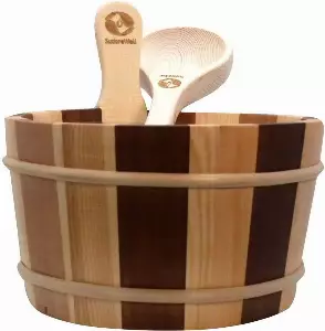 SudoreWell® Sauna-Aufgussset »4 Liter« (aus Kiefernholz und Red Cedar, 3-tlg., Kübel, Kelle und Einsatz) in Streifenoptik