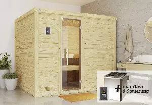 weka Premium Massivholz-Sauna BERGEN Gr. 3 Sparset 7,5 kW BioS inkl. digitaler Steuerung, Glastür