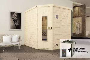 weka Premium Massivholz-Sauna TURKU Gr. 2 Sparset 7,5 kW OS inkl. digitaler Steuerung, Massivholztür
