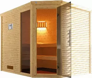weka Sauna »Cubilis E 3«, BxTxH: 245 x 195 x 205 cm, 45 mm, inkl. Ofen und digitaler Steuerung, GTF, BIOS 7,5 Strg