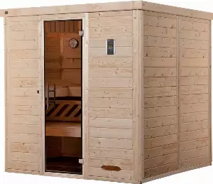 weka Sauna »Kemi«, BxTxH: 195 x 193 x 200 cm, 45 mm, (Set) 7,5 kW-Ofen mit digitaler Steuerung