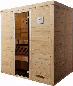 weka Sauna »Kemi E 3«, BxTxH: 195 x 145 x 200 cm, 45 mm, Komplettset, inkl. Ofen und digitaler Steuerung, GT, BioS 7,5 Kw