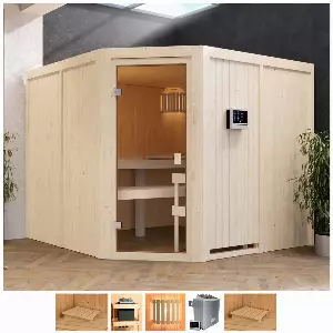 welltime Sauna »Evka«, BxTxH: 231 x 231 x 198 cm, 68 mm, 9-kW-Ofen mit ext. Steuerung