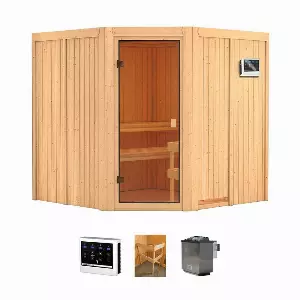 welltime Sauna »Merkur«, BxTxH: 196 x 196 x 198 cm, 68 mm, (Set) 9 kW-Bio-Ofen mit ext. Steuerung