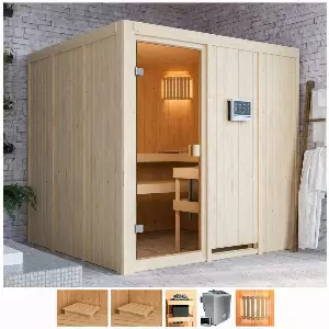 welltime Sauna »Omari«, BxTxH: 196 x 196 x 198 cm, 68 mm, 9-kW-Bio-Ofen mit ext. Steuerung