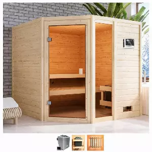 welltime Sauna »Tally«, BxTxH: 196 x 196 x 187 cm, 38 mm, 9-kW-Bio-Ofen mit ext. Steuerung