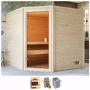 welltime Sauna »Tami«, BxTxH: 195 x 195 x 187 cm, 38 mm, 4,5-kW-Ofen mit int. Steuerung