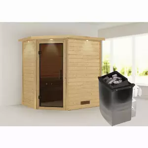 KARIBU Sauna »Svea«, inkl. 9 kW Saunaofen mit integrierter Steuerung, für 3 Personen - beige