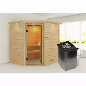 KARIBU Sauna »Mia«, inkl. 9 kW Saunaofen mit integrierter Steuerung, für 3 Personen - beige