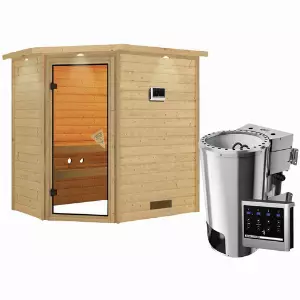 KARIBU Sauna »Baldohn«, inkl. 3.6 kW Saunaofen mit externer Steuerung, für 3 Personen - beige