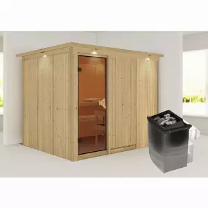 KARIBU Sauna »Jöhvi«, inkl. 9 kW Saunaofen mit integrierter Steuerung, für 4 Personen - beige