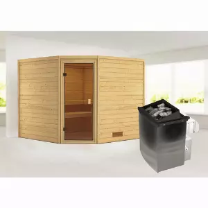 KARIBU Sauna »Leona«, inkl. 9 kW Saunaofen mit integrierter Steuerung, für 4 Personen - beige
