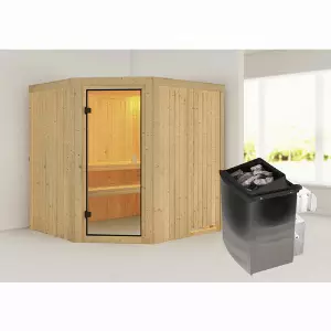 WOODFEELING Sauna »Bodo «, inkl. Saunaofen mit integrierter Steuerung, für 4 Personen - beige
