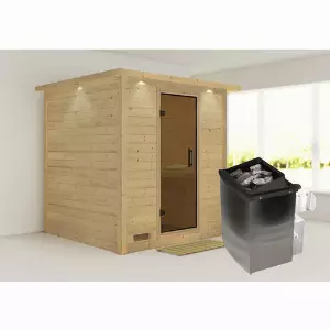 KARIBU Sauna »Sindi«, inkl. 9 kW Saunaofen mit integrierter Steuerung, für 4 Personen - beige