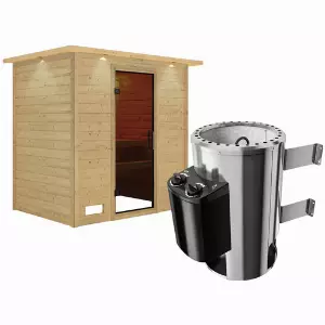 KARIBU Sauna »Welonen«, inkl. 3.6 kW Saunaofen mit integrierter Steuerung, für 3 Personen - beige