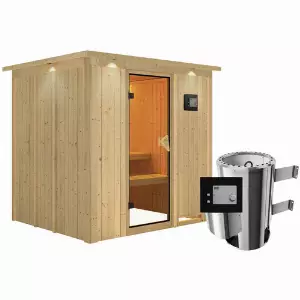 KARIBU Sauna »Olai«, inkl. 3.6 kW Saunaofen mit externer Steuerung, für 3 Personen - beige