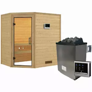 KARIBU Sauna »Svea«, inkl. 9 kW Saunaofen mit externer Steuerung, für 3 Personen - braun