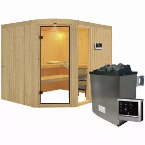 KARIBU Sauna »Türi«, inkl. 9 kW Saunaofen mit externer Steuerung, für 4 Personen - beige