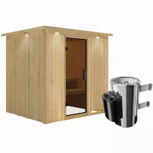 KARIBU Sauna »Olai«, inkl. 3.6 kW Saunaofen mit integrierter Steuerung, für 3 Personen - beige