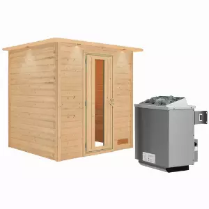 KARIBU Sauna »Anja«, inkl. 9 kW Saunaofen mit integrierter Steuerung, für 3 Personen - beige