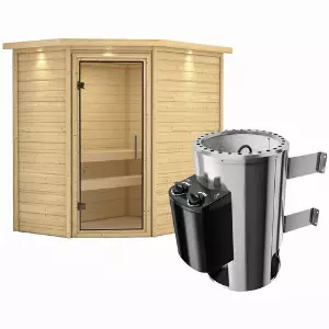 KARIBU Sauna »Baldohn«, inkl. 3.6 kW Saunaofen mit integrierter Steuerung, für 3 Personen - beige