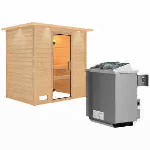 KARIBU Sauna »Sonja«, inkl. 9 kW Saunaofen mit integrierter Steuerung, für 3 Personen - beige