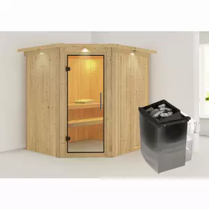KARIBU Sauna »Maardu«, inkl. 9 kW Saunaofen mit integrierter Steuerung, für 3 Personen - beige
