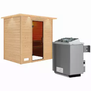 KARIBU Sauna »Sonja«, inkl. 9 kW Saunaofen mit integrierter Steuerung, für 3 Personen - beige