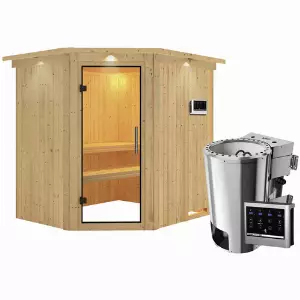 KARIBU Sauna »Talsen«, inkl. 3.6 kW Saunaofen mit externer Steuerung, für 3 Personen - beige