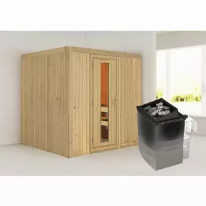 KARIBU Sauna »Rakvere«, inkl. 9 kW Saunaofen mit integrierter Steuerung, für 3 Personen - beige