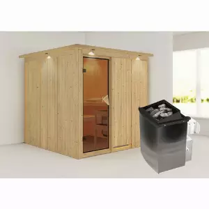 KARIBU Sauna »Valga«, inkl. 9 kW Saunaofen mit integrierter Steuerung, für 4 Personen - beige