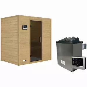 KARIBU Sauna »Sonja«, inkl. 9 kW Saunaofen mit externer Steuerung, für 3 Personen - beige
