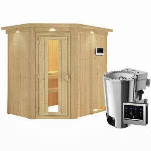 KARIBU Sauna »Wenden«, inkl. 3.6 kW Saunaofen mit externer Steuerung, für 3 Personen - beige