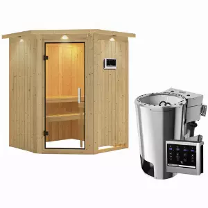 KARIBU Sauna »Wolmar«, inkl. 3.6 kW Saunaofen mit externer Steuerung, für 3 Personen - beige