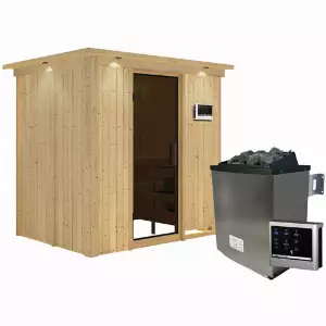 KARIBU Sauna »Kothla«, inkl. 9 kW Saunaofen mit externer Steuerung, für 3 Personen - beige