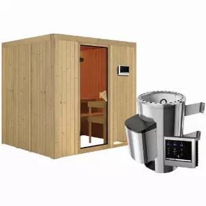 KARIBU Sauna »Olai«, inkl. 3.6 kW Saunaofen mit externer Steuerung, für 3 Personen - beige