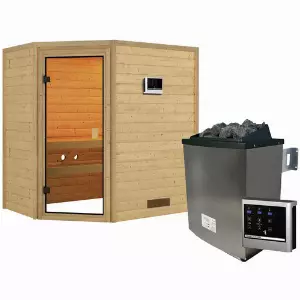 KARIBU Sauna »Svea«, inkl. 9 kW Saunaofen mit externer Steuerung, für 3 Personen - beige
