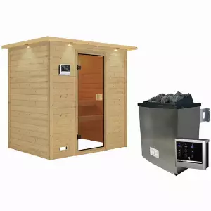 KARIBU Sauna »Sonja«, inkl. 9 kW Saunaofen mit externer Steuerung, für 3 Personen - beige