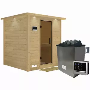 KARIBU Sauna »Sindi«, inkl. 9 kW Saunaofen mit externer Steuerung, für 4 Personen - beige