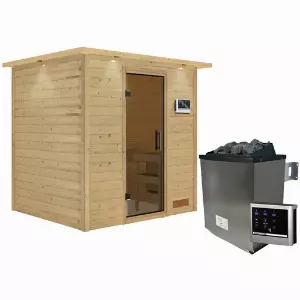 KARIBU Sauna »Anja«, inkl. 9 kW Saunaofen mit externer Steuerung, für 3 Personen - beige