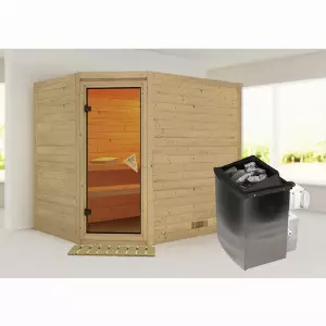 KARIBU Sauna »Kärdla«, inkl. 9 kW Saunaofen mit integrierter Steuerung, für 4 Personen - beige