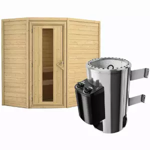 KARIBU Sauna »Baldohn«, inkl. 3.6 kW Saunaofen mit integrierter Steuerung, für 3 Personen - beige