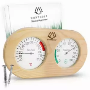 NORDHOLZ Raumthermometer Sauna Thermometer Hygrometer Holz, 2in1 1-tlg., Analoges Hygrometer, Sauna Zubehör